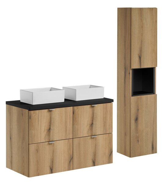 Comad Koupelnová sestava Nova Oak Gaja se skříňkami a umyvadlem 100 cm dub evoke/černá