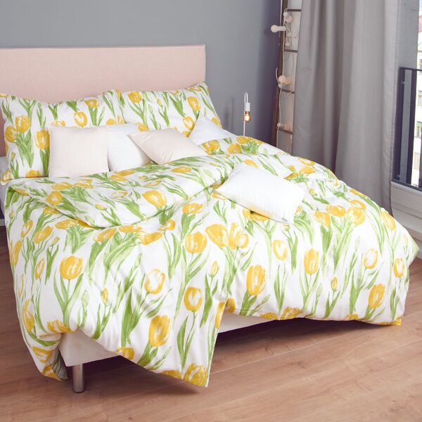 Povlečení SATÉN DESIGN tulips žlutozelená 140 x 200/70 x 90 cm