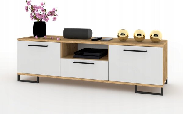 TV stolek/Komoda do obývacího pokoje s dvířky a šuplík HANIA KWADRO 150 Craft Bílá