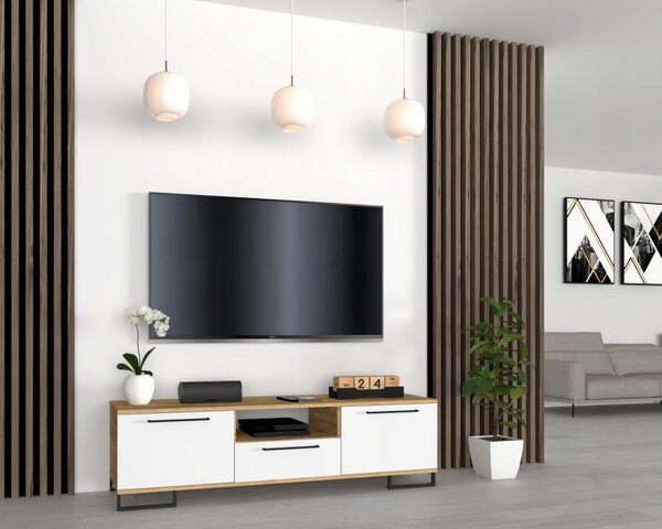 TV stolek/Komoda do obývacího pokoje s dvířky a šuplík HANIA KWADRO 150 Craft Bílá