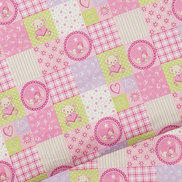 Povlečení KLASIK baby patch růžovozelenofialová 90 x 135/45 x 65 cm