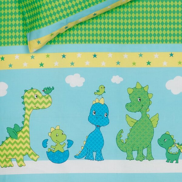 Povlečení KLASIK happy dino tyrkysovozelená 140 x 200/70 x 90 cm