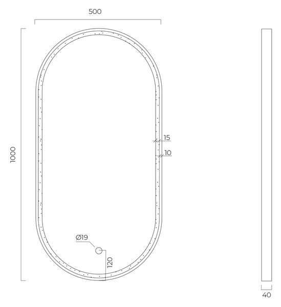 Oltens Nordlis zrcadlo 50x100 cm oválný s osvětlením s vyhřívací podložkou 64128510