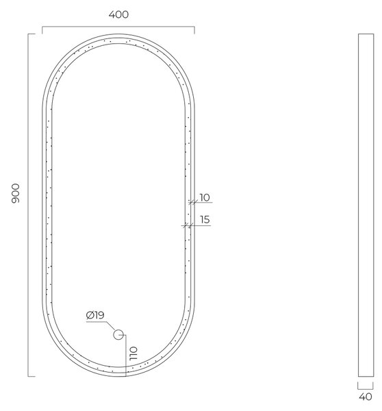 Oltens Nordlis zrcadlo 40x90 cm oválný s osvětlením s vyhřívací podložkou 64103510