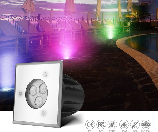 LED-lumin Zápustné zahradní LED světlo do země, hranaté 3W 24V Barevná teplota: Teplá bílá