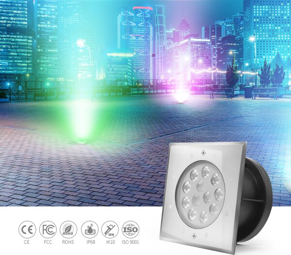 LED-lumin Zápustné zahradní LED světlo do země, hranaté 9W 24V Barevná teplota: Teplá bílá