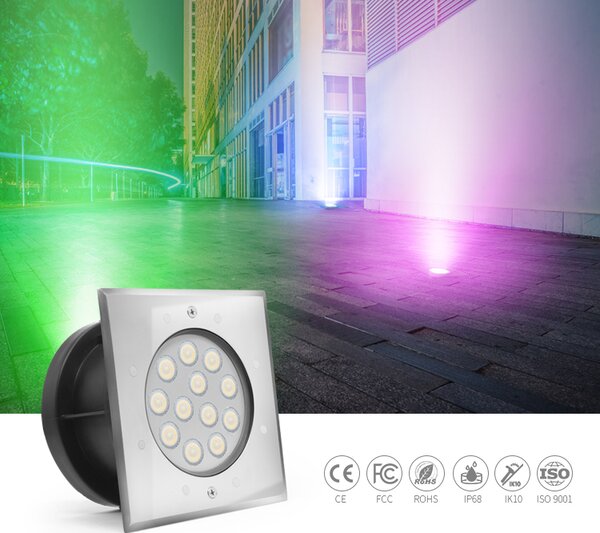 LED-lumin Zápustné zahradní LED světlo do země, hranaté 9W 24V Barevná teplota: Teplá bílá