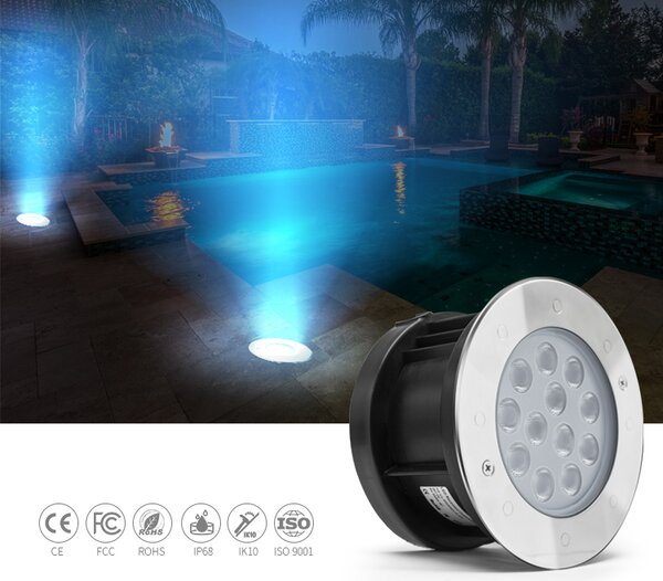 LED-lumin Zápustné zahradní LED světlo do země, kulaté 9W 24V Barevná teplota: Teplá bílá