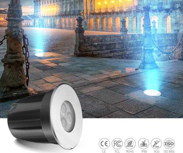 LED-lumin Zápustné zahradní LED světlo do země, kulaté 3W 24V Barevná teplota: Teplá bílá