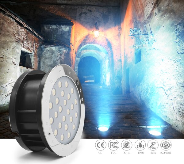 LED-lumin Zápustné zahradní LED světlo do země, kulaté 18W 24V Barevná teplota: Teplá bílá