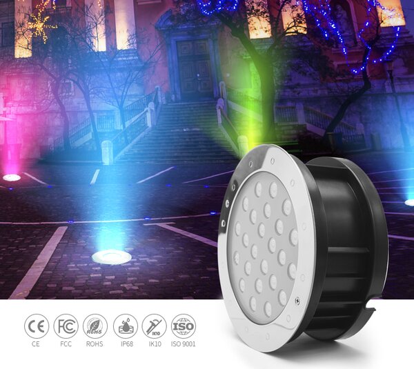 LED-lumin Zápustné zahradní LED světlo do země, kulaté 18W 24V Barevná teplota: Teplá bílá