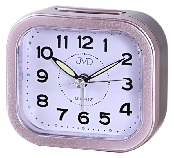 JVD Levný analogový ručkový růžový budík JVD SRP8006.2 s osvětlením