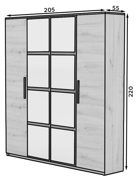 Šatní skříň se zrcadlem 205 cm GEPTIS - dub artisan