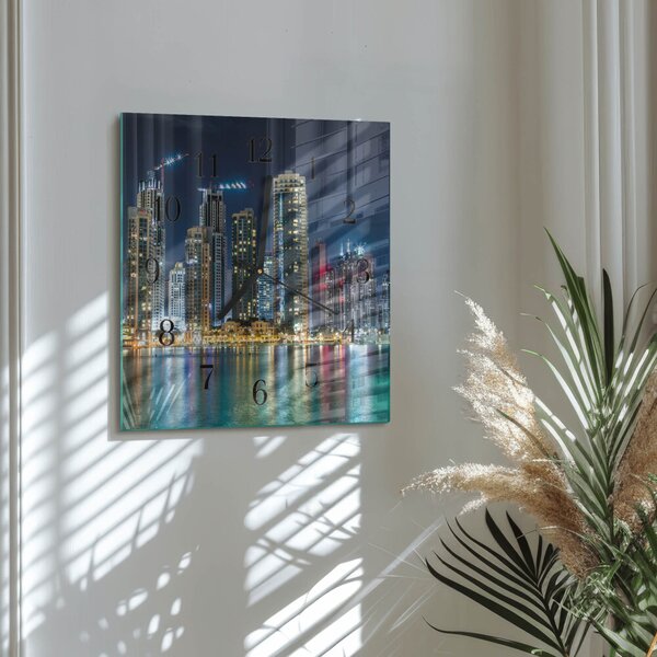 Skleněné hodiny na stěnu Noc ve městě zskc-30x30-00176795