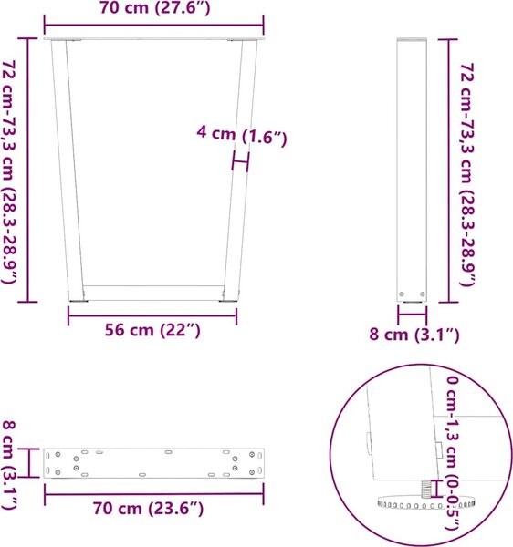 VidaXL Nohy k jídelnímu stolu ve tvaru V, 2 ks, , 70 x (72-73,3) cm, ocel [4012645] Barva: Černá