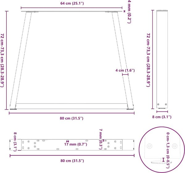VidaXL Nohy k jídelnímu stolu ve tvaru V, 2 ks, , 80 x (72-73,3) cm, ocel [4012574] Barva: Černá