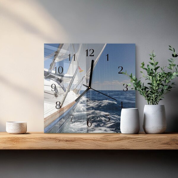 Skleněné hodiny na stěnu Jachta zskc-30x30-00176807