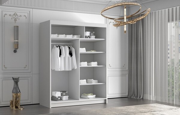 Šatní skříň se zrcadlem MILINA - 150 cm, bílá
