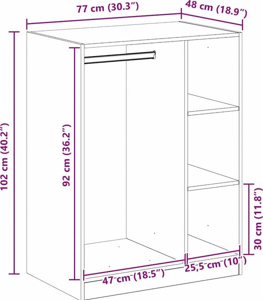 VidaXL Šatní skříň 77 x 48 x 102 cm kompozitní dřevo [879644] Barva: dub sonoma