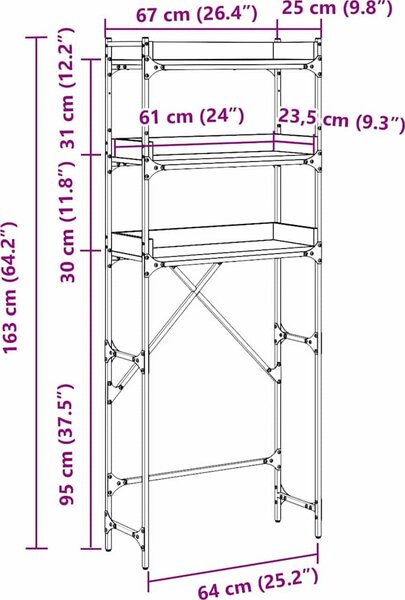 VidaXL Regál nad pračku 67 x 25 x 163 cm kompozitní dřevo [883552] Barva: dub sonoma