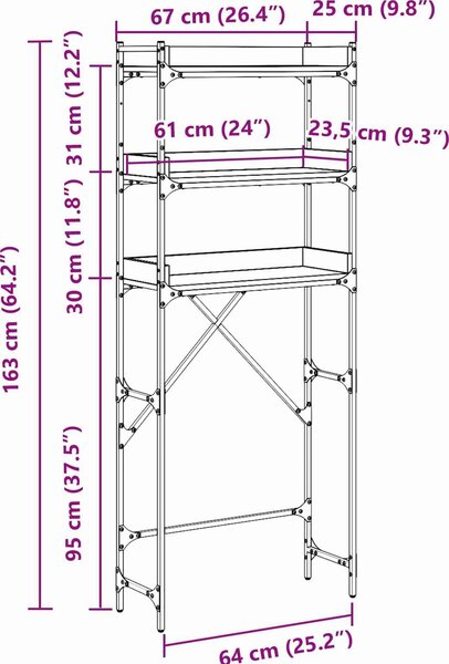 VidaXL Regál nad pračku 67 x 25 x 163 cm kompozitní dřevo [883552] Barva: dub sonoma