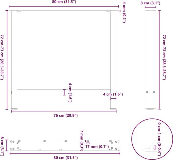 VidaXL Nohy k jídelnímu stolu z oceli 2 ks 80 x (72-73) cm ocel [4013312] Barva: Černá