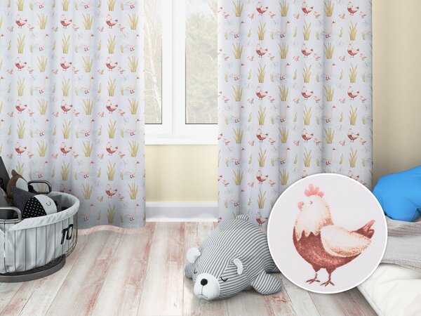 Biante Dětský bavlněný závěs Sandra SA-752 Slepičky a husy na bílém 150x140 cm