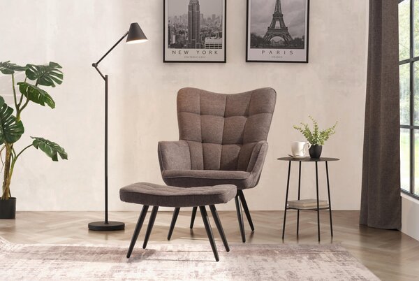 RELAXAČNÍ KŘESLO S TABURETEM, kov, textil, tmavě šedá Ti'me - Křesla klasická