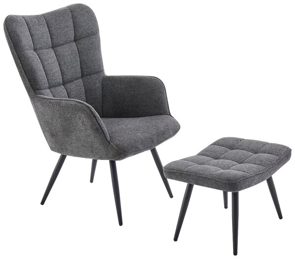 RELAXAČNÍ KŘESLO S TABURETEM, kov, textil, tmavě šedá Ti'me - Křesla klasická