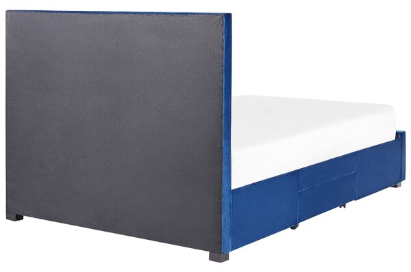 Postel s úložnými zásuvkami LIEVIN Umělý samet Námořnická modrá 140 x 200 cm
