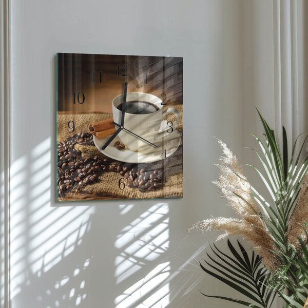 Skleněné hodiny na stěnu Káva zskc-30x30-00176826