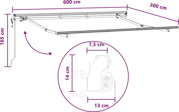 VidaXL Stahovací markýza 600 × 300 cm Látka a hliník [3426479] Barva: Hnědá