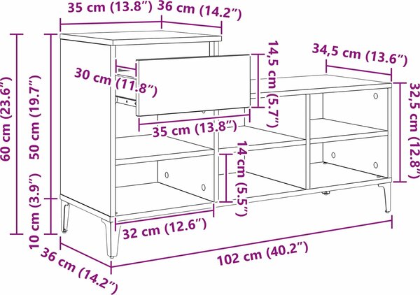 VidaXL Botník 102x36x60 cm kompozitní dřevo [881044] Barva: kouřový dub