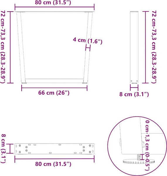VidaXL Nohy k jídelnímu stolu ve tvaru V, 2 ks, , 80 x (72-73,3) cm, ocel [4012665] Barva: antracitová
