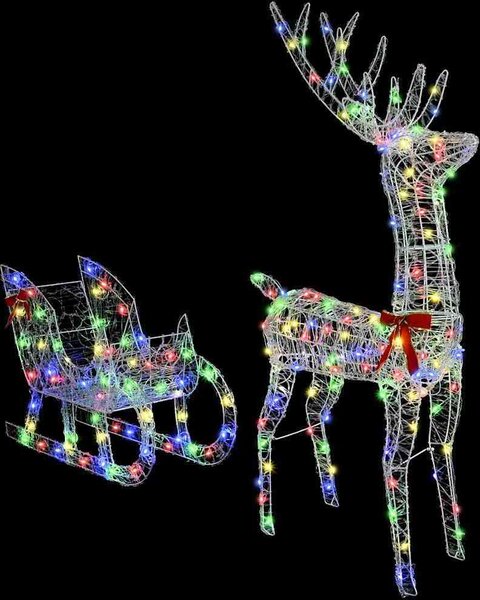 VidaXL Sáně tažené sobem 70 x 24 x 128 cm Akryl 200 LED [42019078] Barva: Studená bílá