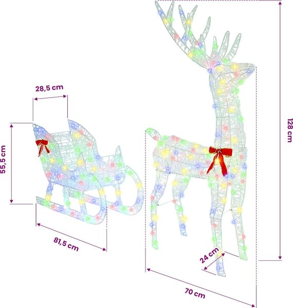 VidaXL Sáně tažené sobem 70 x 24 x 128 cm Akryl 200 LED [42019078] Barva: Studená bílá
