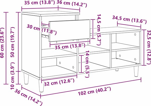 VidaXL Botník 102x36x60 cm kompozitní dřevo [881035] Barva: dub sonoma