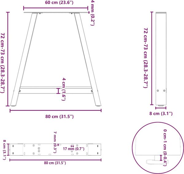 VidaXL Nohy k jídelnímu stolu ve tvaru A, 2 ks, , 80 x (72-73) cm, ocel [4012858] Barva: Černá