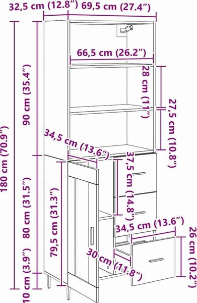 VidaXL Skříň highboard 69,5 x 34 x 180 cm kompozitní dřevo [3416141] Barva: Betonová šedá