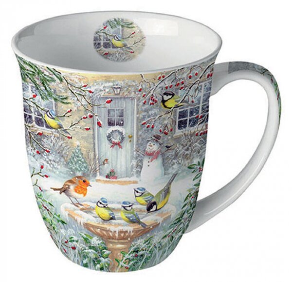 Porcelánový vánoční hrnek Ptáčci v zimě 400 ml