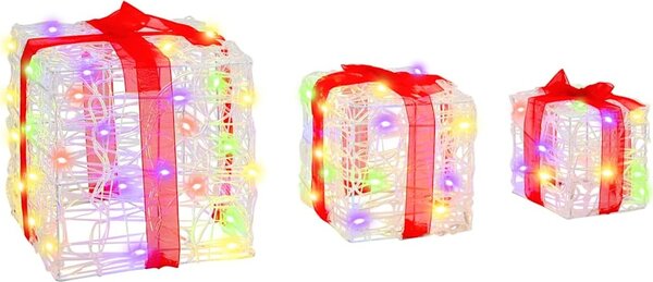 VidaXL Dárková krabice 3 ks 60 LED 20 x 20 x 20 cm Akryl [42019094] Barva: Modrá