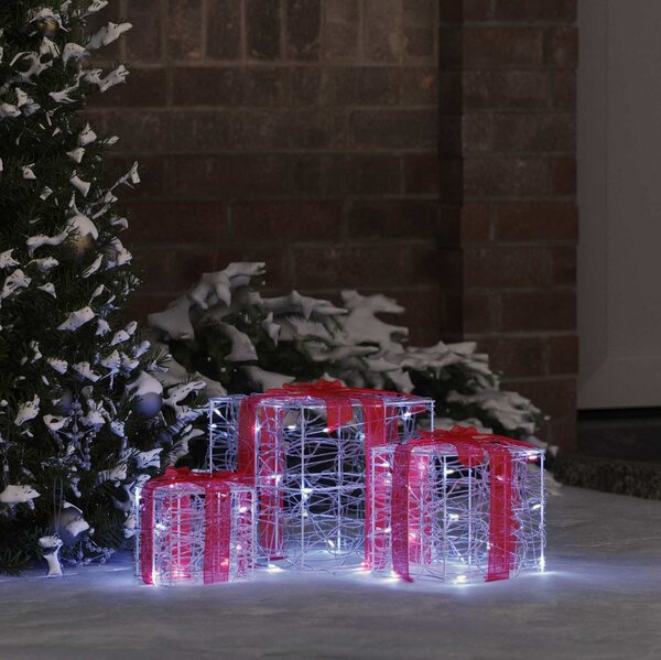 VidaXL Dárková krabice 3 ks 60 LED 20 x 20 x 20 cm Akryl [42019094] Barva: Modrá