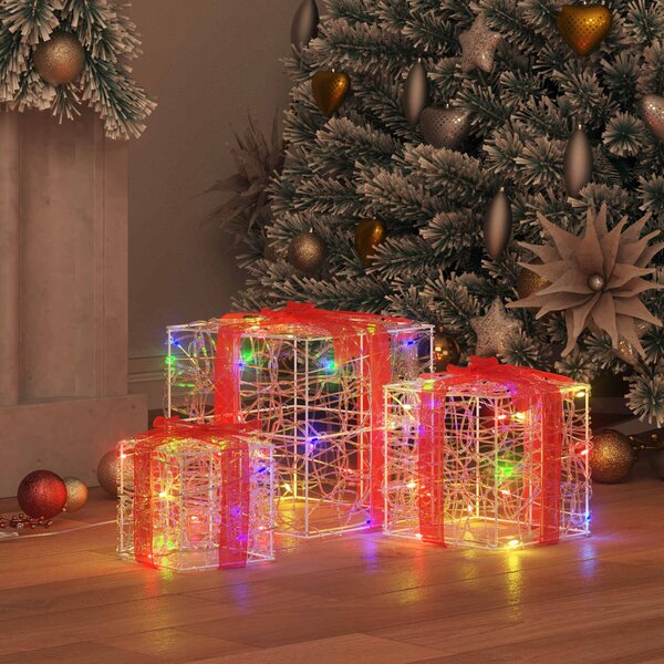 VidaXL Dárková krabice 3 ks 60 LED 20 x 20 x 20 cm Akryl [42019094] Barva: Modrá