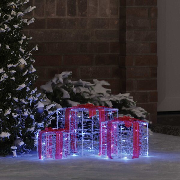 VidaXL Dárková krabice 3 ks 60 LED 20 x 20 x 20 cm Akryl [42019094] Barva: Modrá