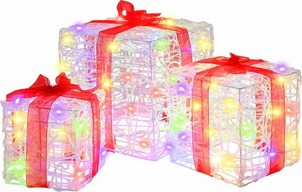 VidaXL Dárková krabice 3 ks 60 LED 20 x 20 x 20 cm Akryl [42019094] Barva: Modrá