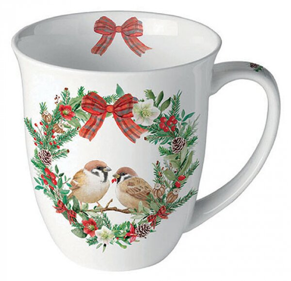 Porcelánový vánoční hrnek Vrabčáci 400 ml