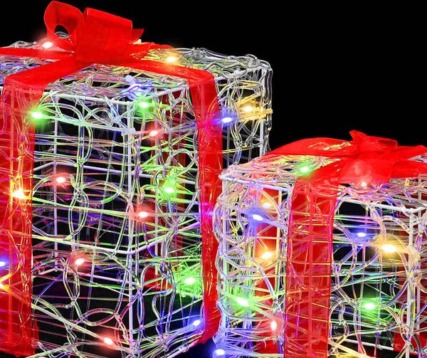 VidaXL Dárková krabice 3 ks 60 LED 20 x 20 x 20 cm Akryl [42019094] Barva: Modrá