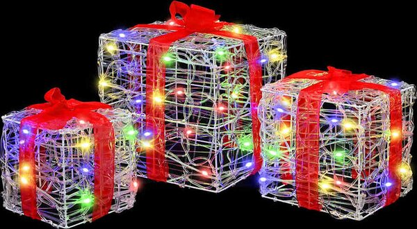 VidaXL Dárková krabice 3 ks 60 LED 20 x 20 x 20 cm Akryl [42019094] Barva: Modrá