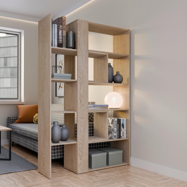 REGÁL, barvy dubu, 82-146/180/35 cm Modern Living - Knihovny