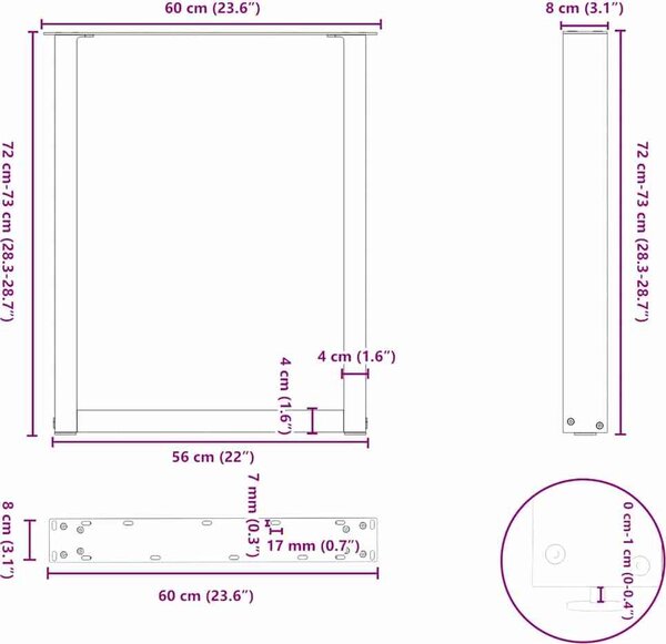 VidaXL Nohy k jídelnímu stolu ve tvaru U, 2 ks, ocel, 60 x (72-73) cm, ocel [4013180] Barva: Černá